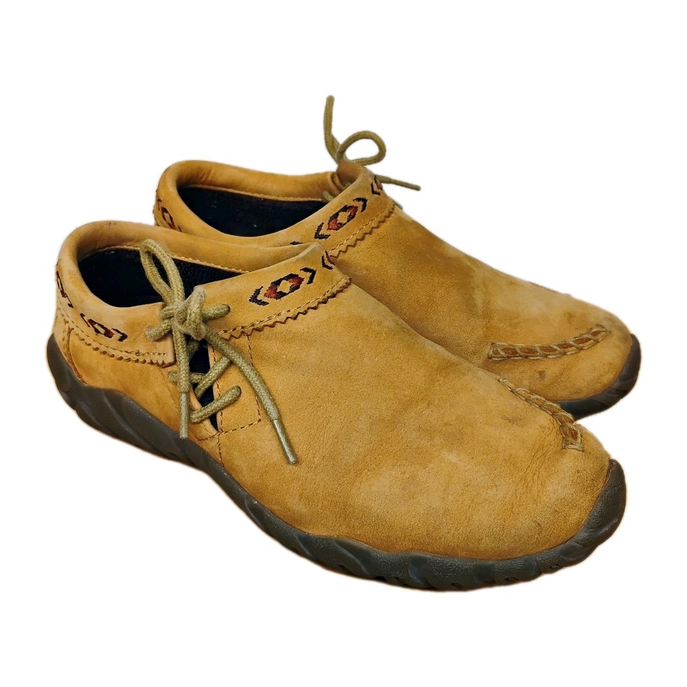 Teva Moki Souk Moccasin Southwest Embroidered Fleece Lining Tan Leather Womens 6